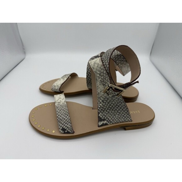NEW Sarah Summer Ankle Strap Leather Sandals 37 (6.5 US) Snakeskin Made in Italy - Picture 1 of 6